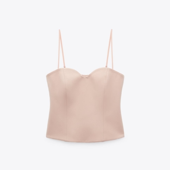 Zara 2 Pc Set Wide Leg Pants & Bustier Beige Pink Bloggers Favorite - Picture 14 of 14